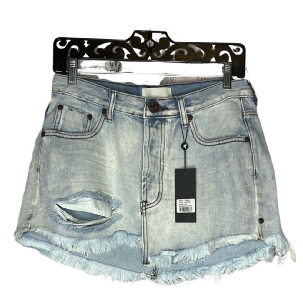 ONETEASPOON high waist light wash denim mini skirt size 26 nwt 13 inches